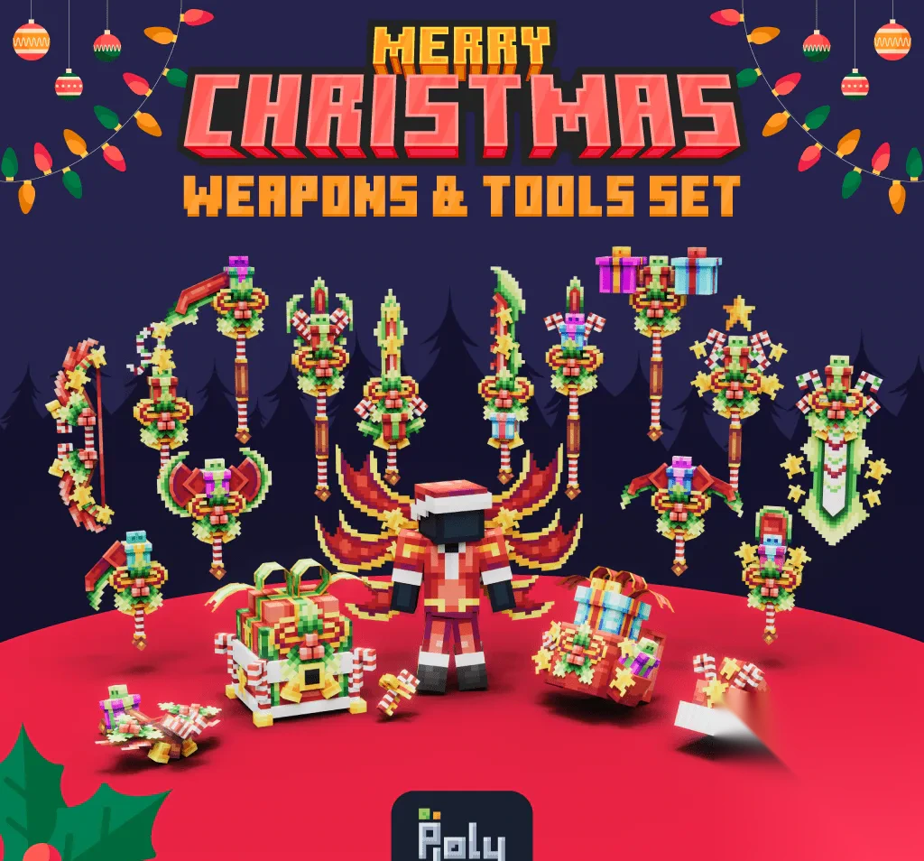 Merry Christmas Weapons And Tools Set Model