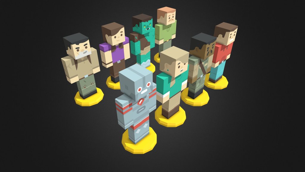 Free Block Characters Low-Poly