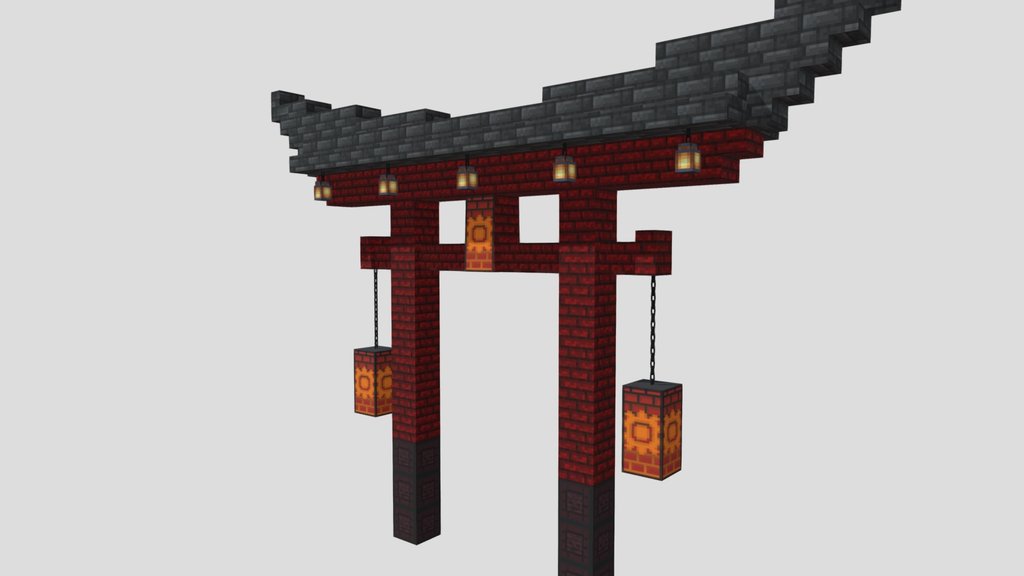 Torii Japanese gate Minecraft. Low Poly.