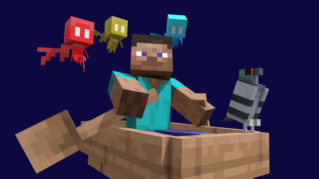 (Minecraft) Steve Boating With Friends