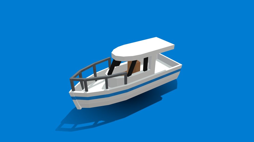 Cabin Boat with Blue Stripe